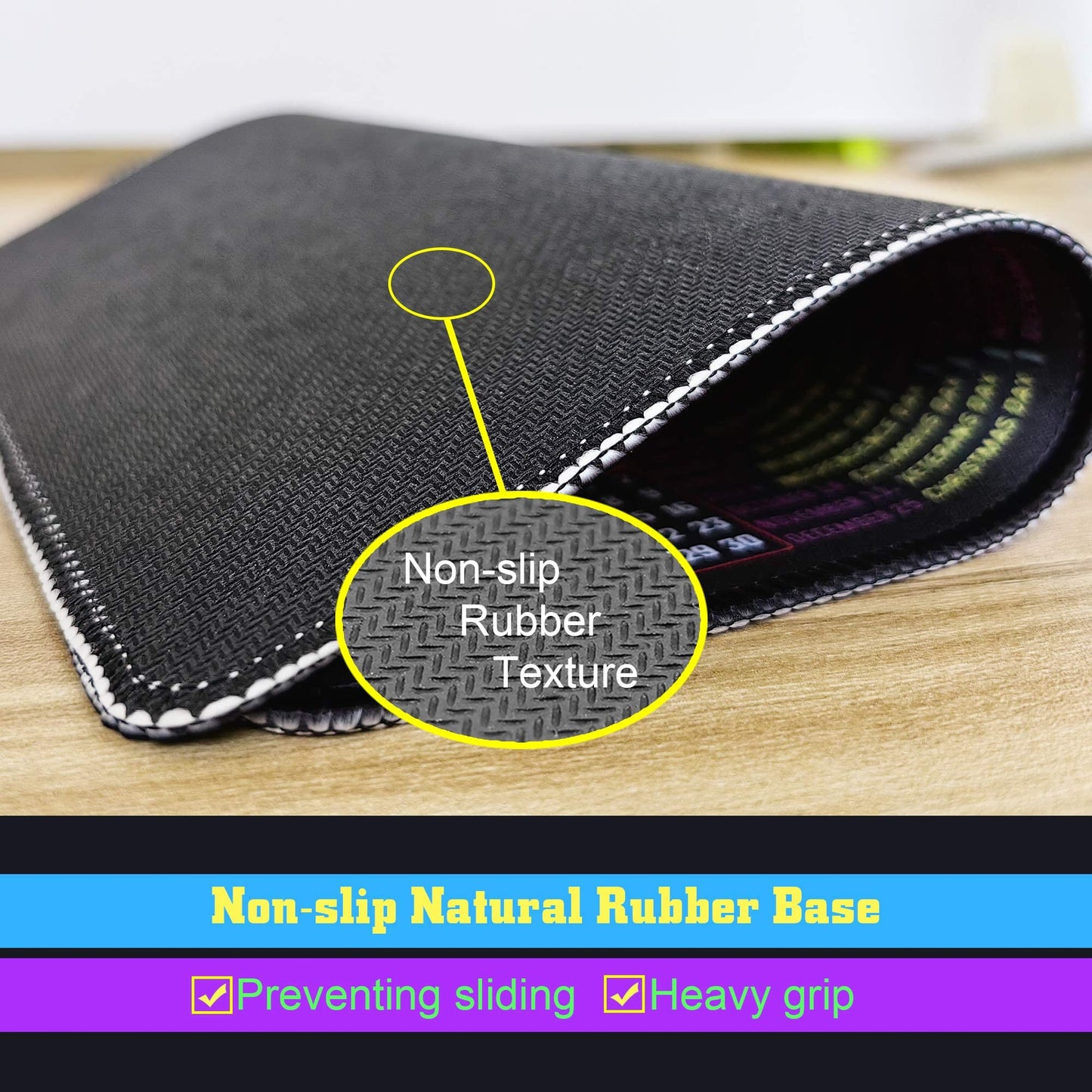 Mouse Pad with Stitched Edge, Computer Mouse Pad with Non-Slip Rubber Base, Mouse Pads for Computers Laptop Mouse 9.6x7.9x0.1 inch, (2025 Calendar Black)