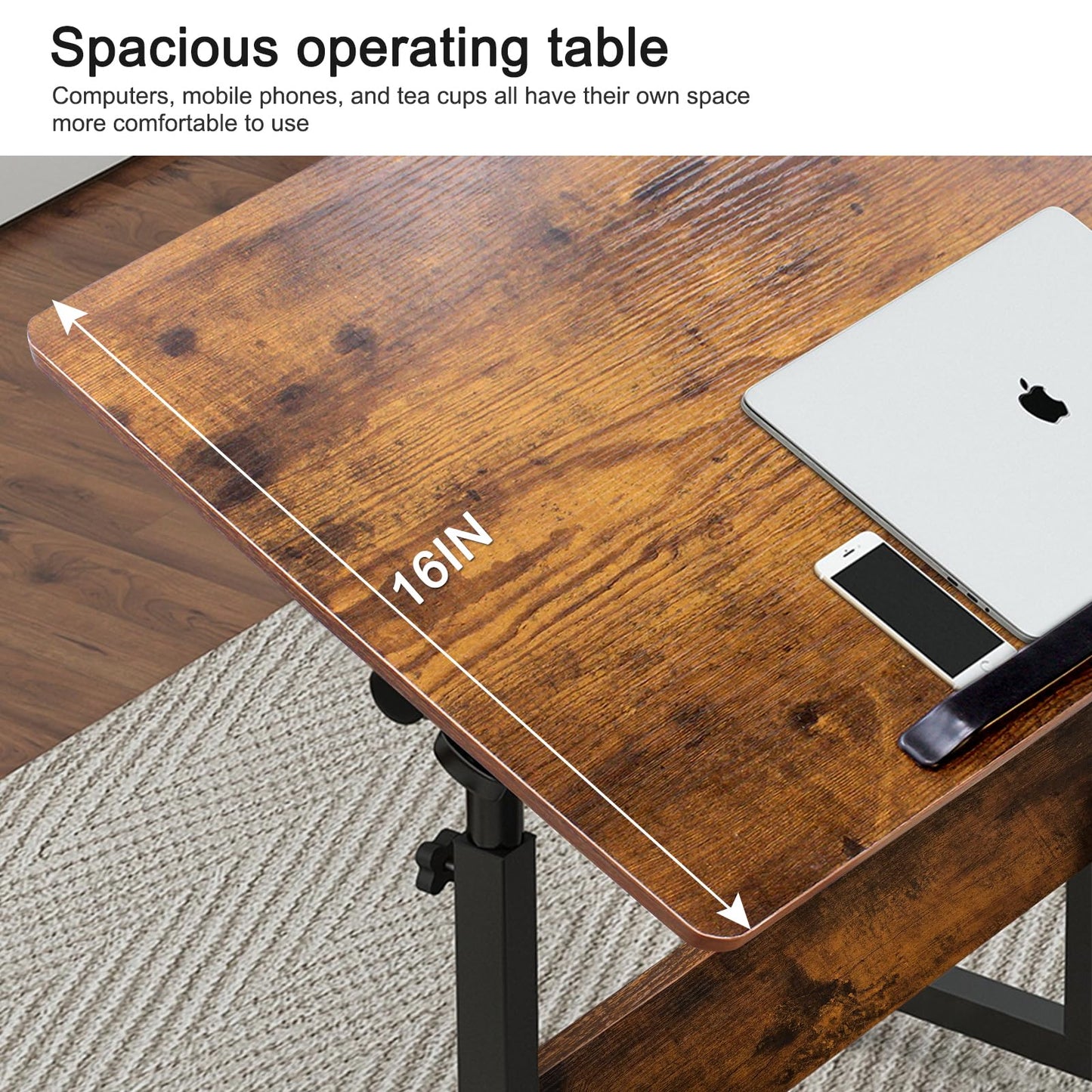 KOUPA Height Adjustable Mobile Standing Desk 16×24 in,360° Flip Desk Stand Desk Home Office Table Standing Desk for Small Space Offices,Easy to Assemble(Rustic Brown Desktop)