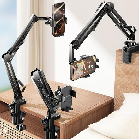 LISEN for Gooseneck Phone Holder for Bed Desk [3rd Upgrade] Cell Phone Stand for Desk Bed iPhone Holder Laying Down Bed Accessories,Flexible Arm Clamp Clip Phone Mount Stand for Filming Fits iPhone 16