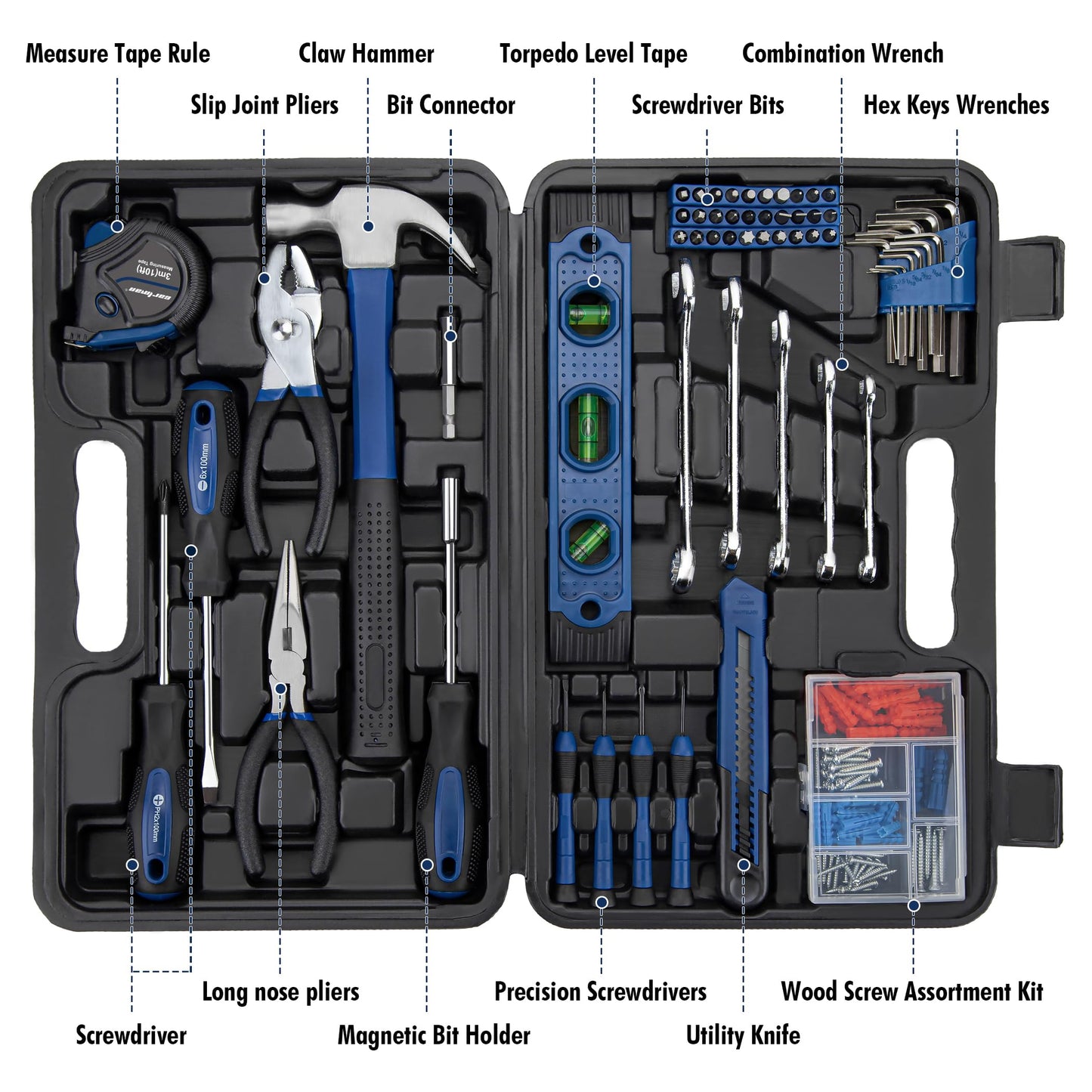 CARTMAN 148Piece Tool Set General Household Hand Tool Kit with Plastic Toolbox Storage Case Blue