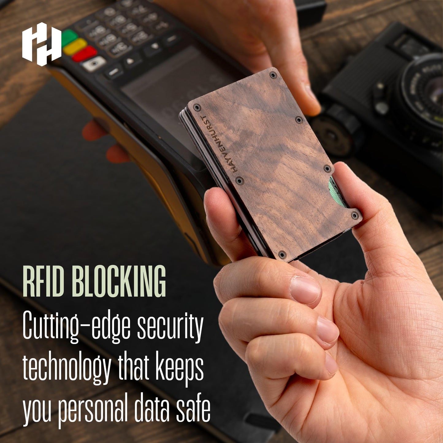 Hayvenhurst Wallet For Men - Reinvented Design Men's Wallet - Slim, Minimalistic & Seamless, Blocks RFID Scanners, Holds 12 Cards & Has a Money Clip (Carbon Fiber)