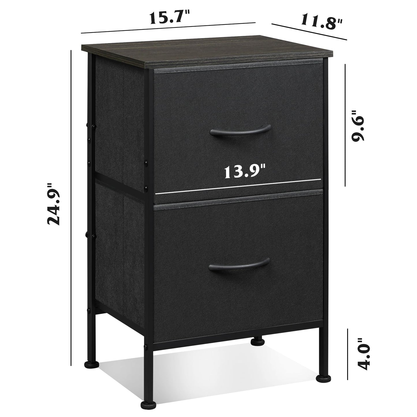 WLIVE Nightstand, 2 Drawer Dresser for Bedroom, Small Dresser with 2 Drawers, Bedside Furniture, Night Stand, End Table with Fabric Bins for Bedroom, Closet, Entryway, College Dorm, Dark Grey