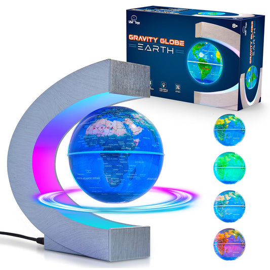 USA Toyz Gravity Globe Earth Ball and C Frame Set - Magnetic Levitating Globe Lamp with Multicolor LED Lights, Spinning Rotating Floating Globe for Desk, Stand Compatible with USA Toyz Gravity Planets