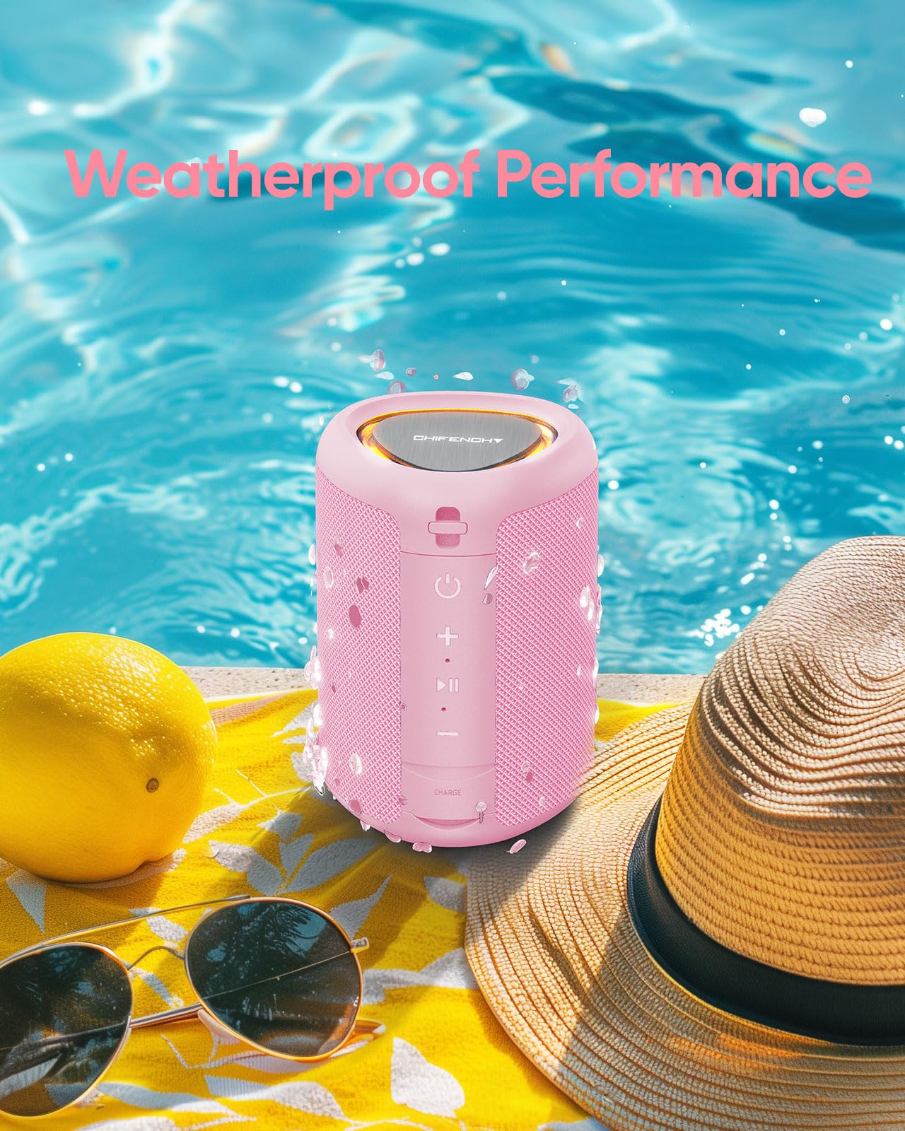 Portable Bluetooth Speaker with Lights, Powerful Crystal Clear Sound, IPX5 Waterproof, All Day Playtime, AUX&TF-Card Input, Bluetooth 5.3, TWS Paring, Small Wireless Speaker for Outdoor, Gift Ideas