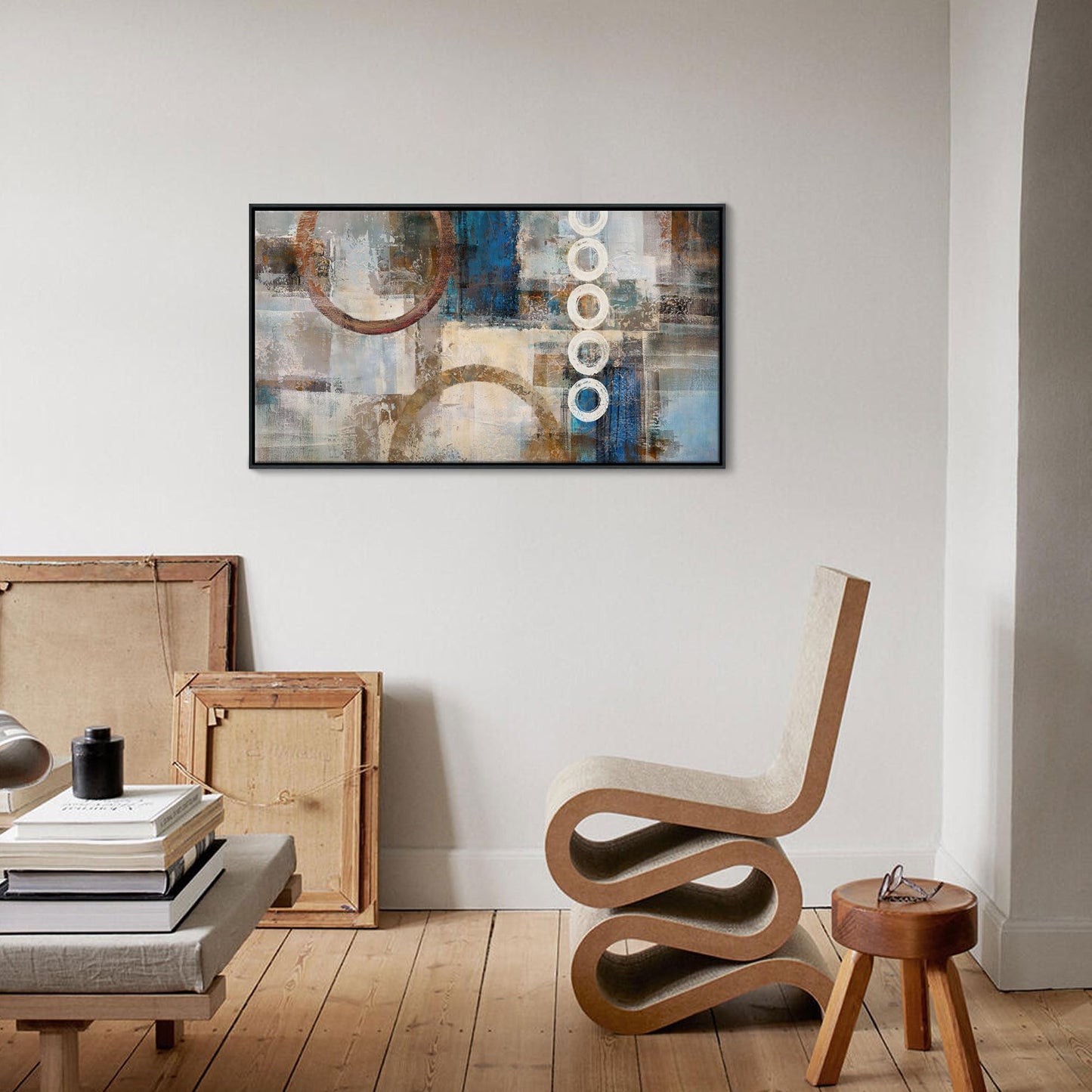 yiijeah Wall Art for Living Room - Framed Picture Artwork for Walls - Blue Wall Art 24x48 Inches Contemporary Abstract Wall Art Prints Canvas Painting Large Size Wall Art for Bedroom Office