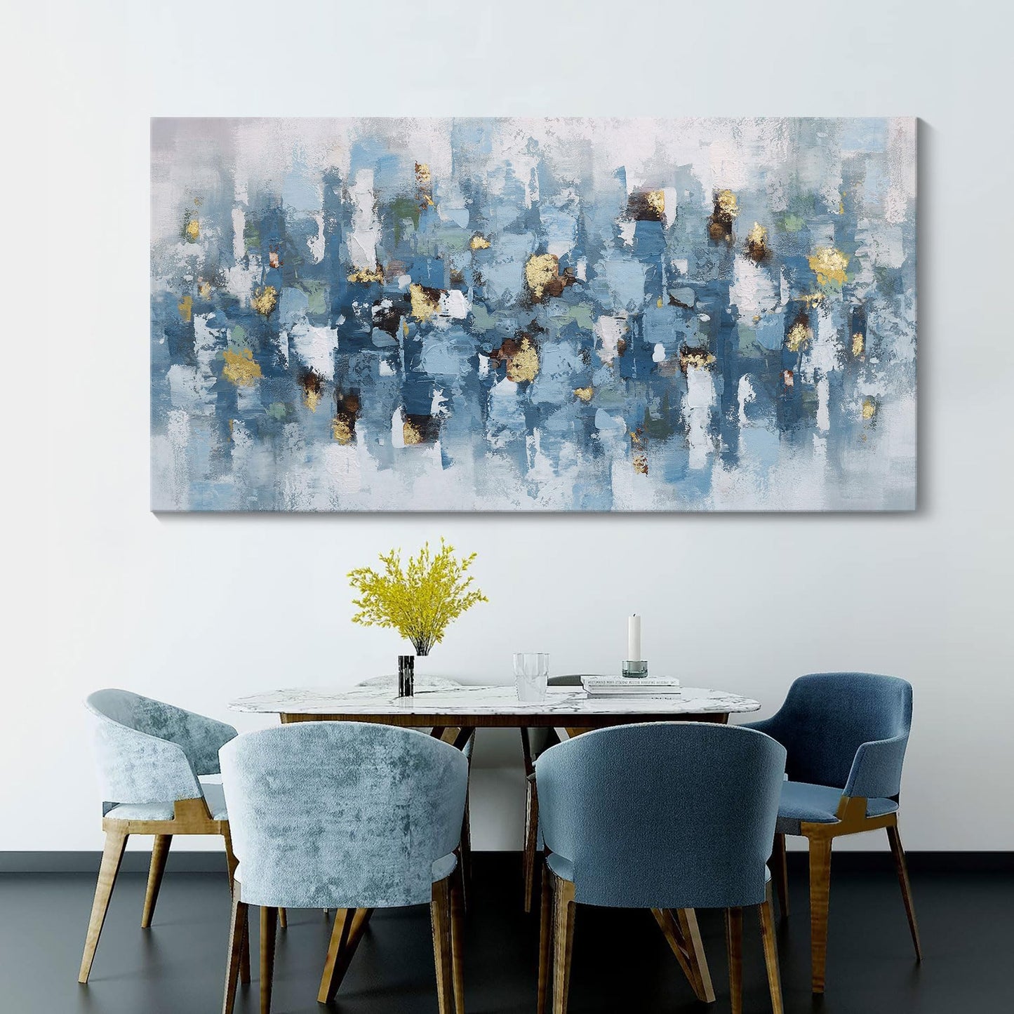 yiijeah Wall Art for Living Room - Framed Picture Artwork for Walls - Blue Wall Art 24x48 Inches Contemporary Abstract Wall Art Prints Canvas Painting Large Size Wall Art for Bedroom Office