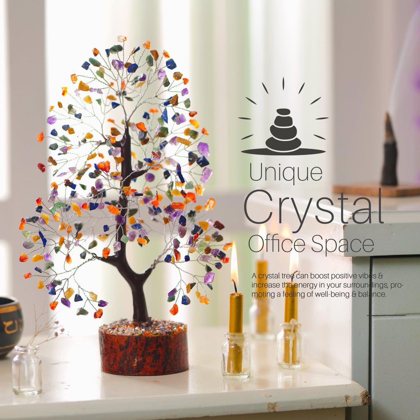 7 Chakra Tree, Crystals and Healing Stones, Chakra Tree of Life Crystal Tree for Positive Energy, Birthday Gifts for Women, Home Office Decor, House Warming Gifts New Home, Spiritual Gifts