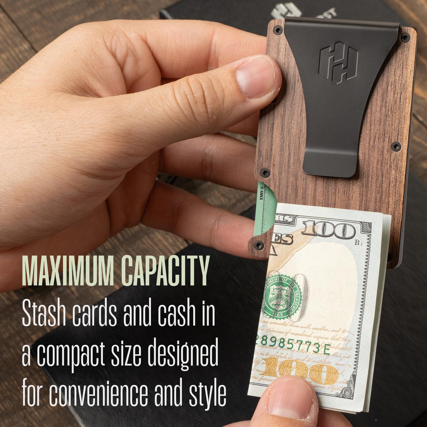 Hayvenhurst Wallet For Men - Reinvented Design Men's Wallet - Slim, Minimalistic & Seamless, Blocks RFID Scanners, Holds 12 Cards & Has a Money Clip (Carbon Fiber)