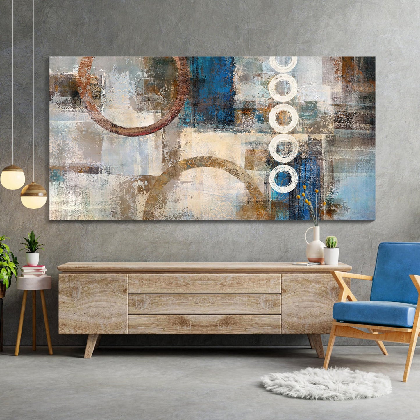yiijeah Wall Art for Living Room - Framed Picture Artwork for Walls - Blue Wall Art 24x48 Inches Contemporary Abstract Wall Art Prints Canvas Painting Large Size Wall Art for Bedroom Office