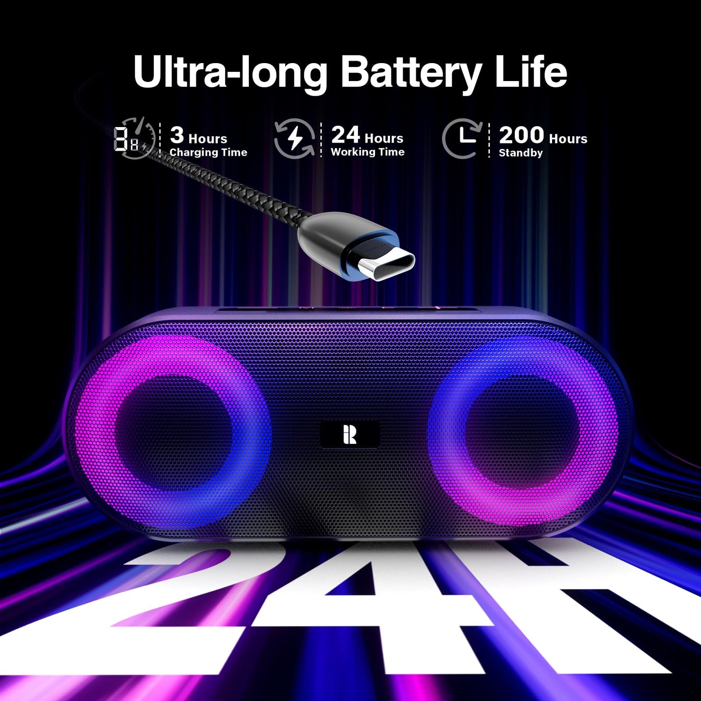 Bluetooth Speakers, [Blod Bass & Dynamic Lights] Portable Wireless Speaker with 20W Powerful Sound, 24Hrs Playtime, Build-in MIC, IP66 Waterproof/Dustproof Blue Tooth Speaker