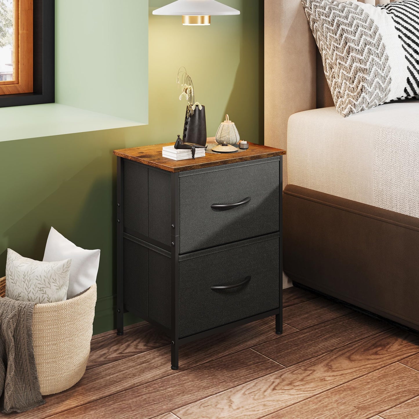 WLIVE Nightstand, 2 Drawer Dresser for Bedroom, Small Dresser with 2 Drawers, Bedside Furniture, Night Stand, End Table with Fabric Bins for Bedroom, Closet, Entryway, College Dorm, Dark Grey