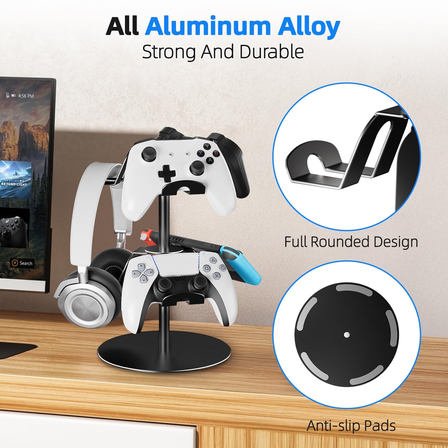 Controller Holder 2 Aluminum Alloy Tier,Headphone Stand - Gaming Controller Stand for Xbox PS5 PS4 Switch,Gaming Controller Headset Holder for Universal Gaming Accessories(Black)