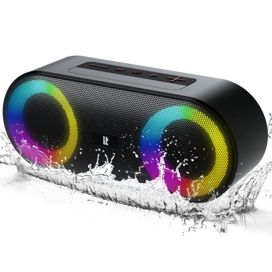 Bluetooth Speakers, [Blod Bass & Dynamic Lights] Portable Wireless Speaker with 20W Powerful Sound, 24Hrs Playtime, Build-in MIC, IP66 Waterproof/Dustproof Blue Tooth Speaker