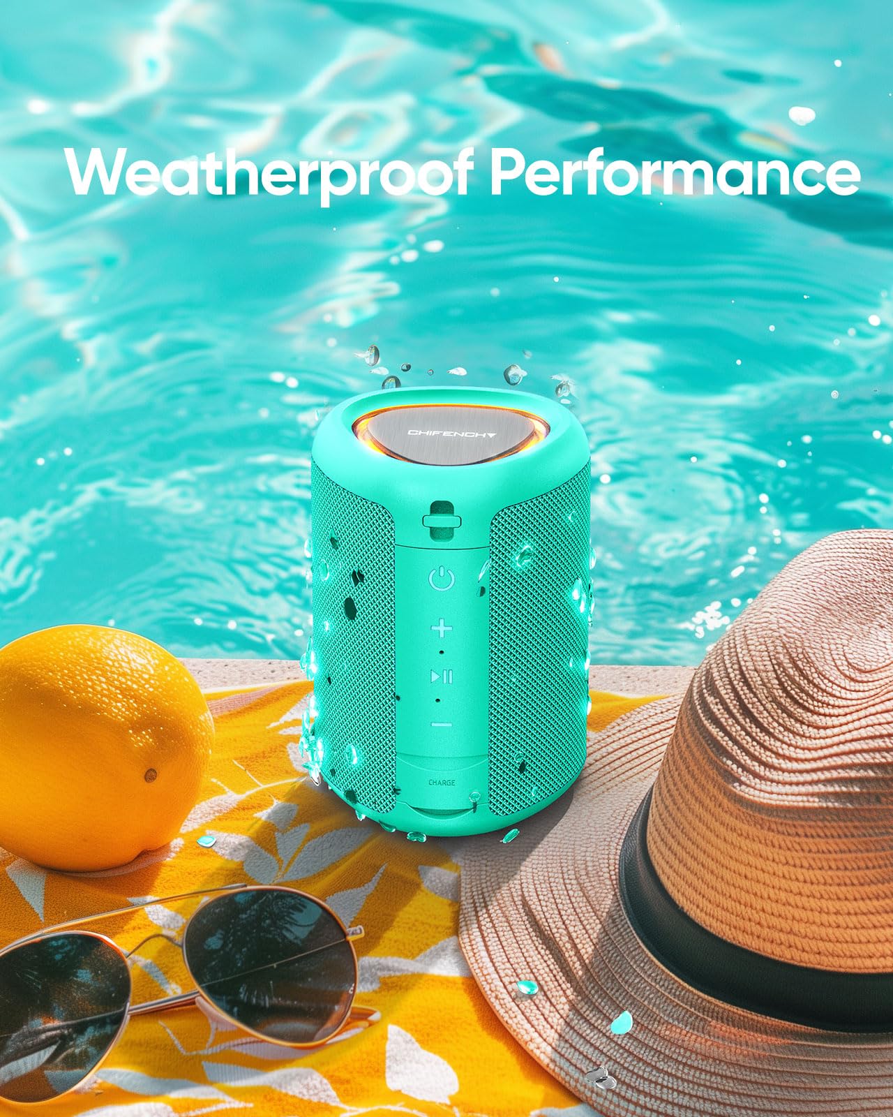 Portable Bluetooth Speaker with Lights, Powerful Crystal Clear Sound, IPX5 Waterproof, All Day Playtime, AUX&TF-Card Input, Bluetooth 5.3, TWS Paring, Small Wireless Speaker for Outdoor, Gift Ideas