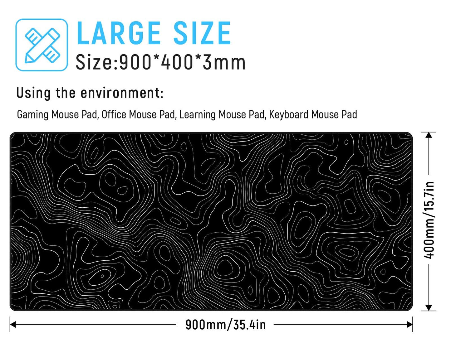 JIALONG Mouse Pad Large Gaming Desk Mat Extended Mousepad with Personalized Design Keyboard Pad for Laptop, Computer and PC - 35.4 x 15.7 inches Black World Map