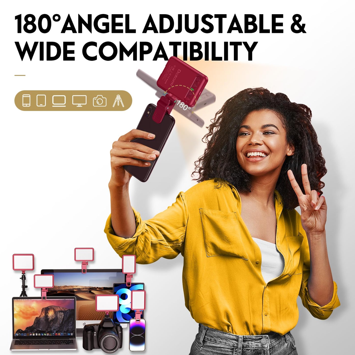 Rechargeable Soft Selfie Light for Phone, Camera, Laptop, 4-14H Battery Portable LED Light for Pictures, Phone Light Clip for Selfie, Vlog, TikTok, Makeup, Video Conference Black
