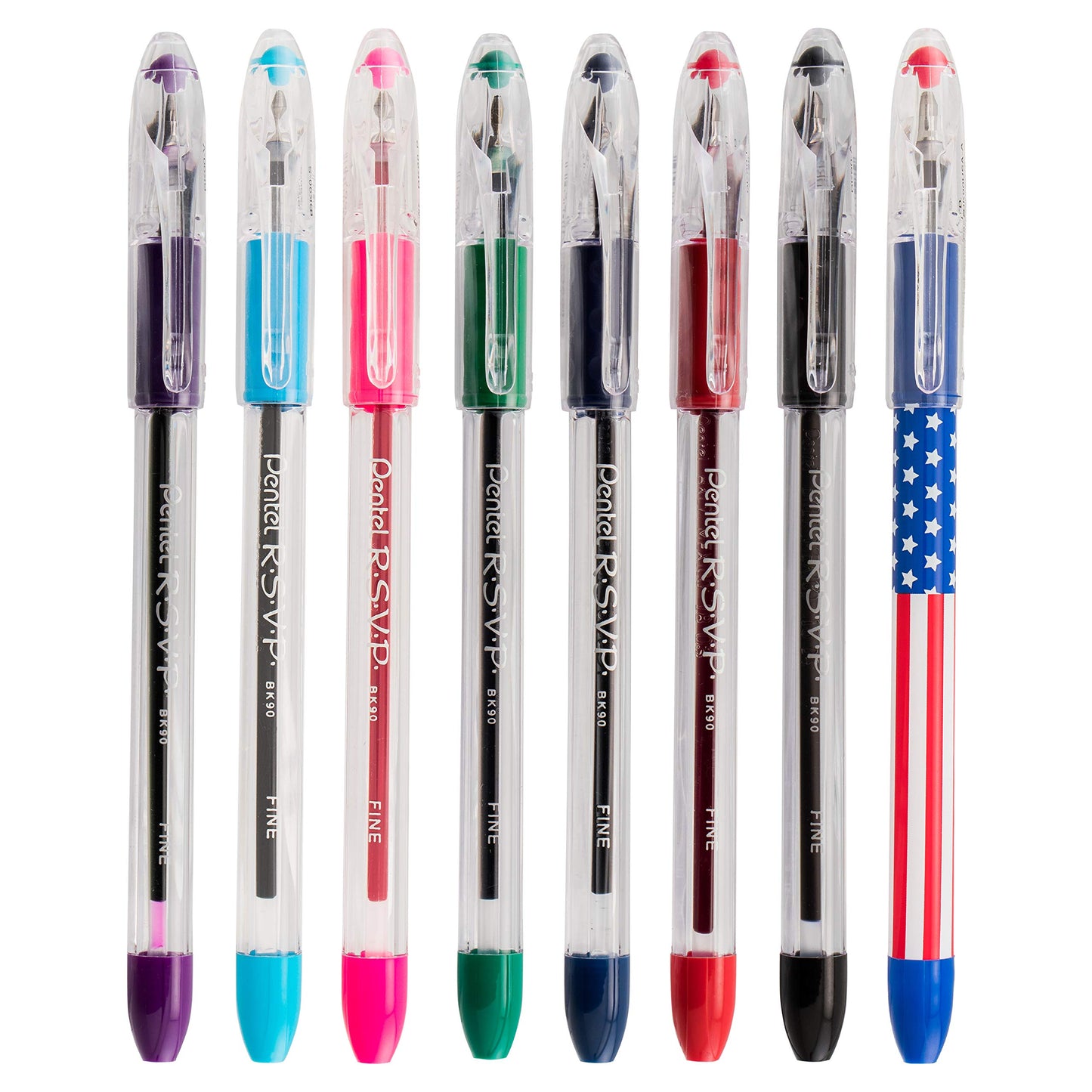 Pentel RSVP Ballpoint Pen, Fine Line, (0.7mm), Black Ink, Pack of 2 (BK90BP2A)