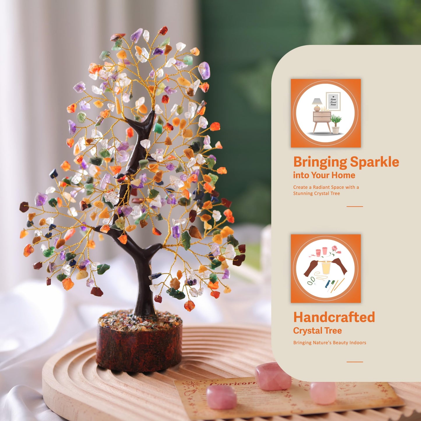 7 Chakra Tree, Crystals and Healing Stones, Chakra Tree of Life Crystal Tree for Positive Energy, Birthday Gifts for Women, Home Office Decor, House Warming Gifts New Home, Spiritual Gifts