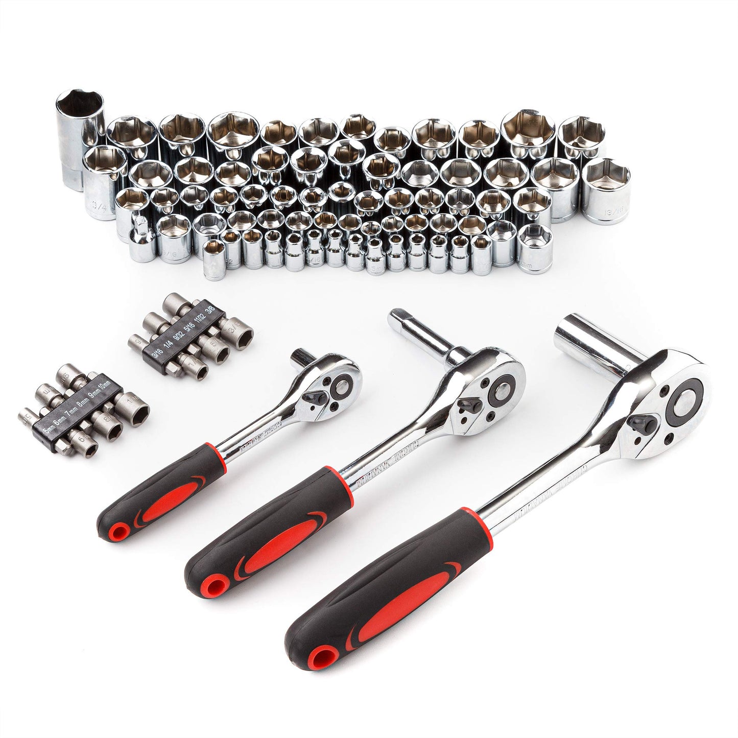 CARTMAN 205 Piece Ratchet Wrench Tool Set 1/4" & 3/8" & 1/2" Drive with SAE/Metric Sockets Kit in Plastic Toolbox