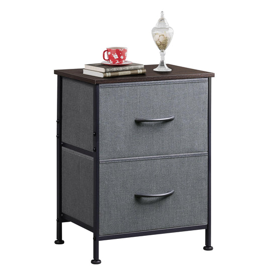 WLIVE Nightstand, 2 Drawer Dresser for Bedroom, Small Dresser with 2 Drawers, Bedside Furniture, Night Stand, End Table with Fabric Bins for Bedroom, Closet, Entryway, College Dorm, Dark Grey
