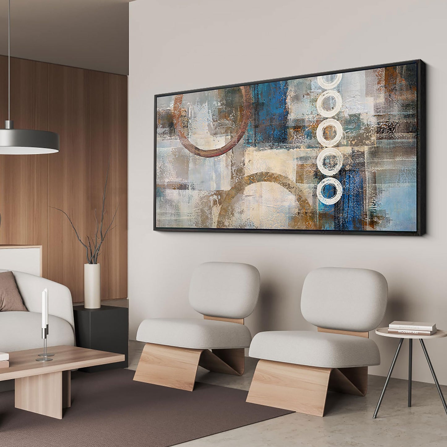 yiijeah Wall Art for Living Room - Framed Picture Artwork for Walls - Blue Wall Art 24x48 Inches Contemporary Abstract Wall Art Prints Canvas Painting Large Size Wall Art for Bedroom Office