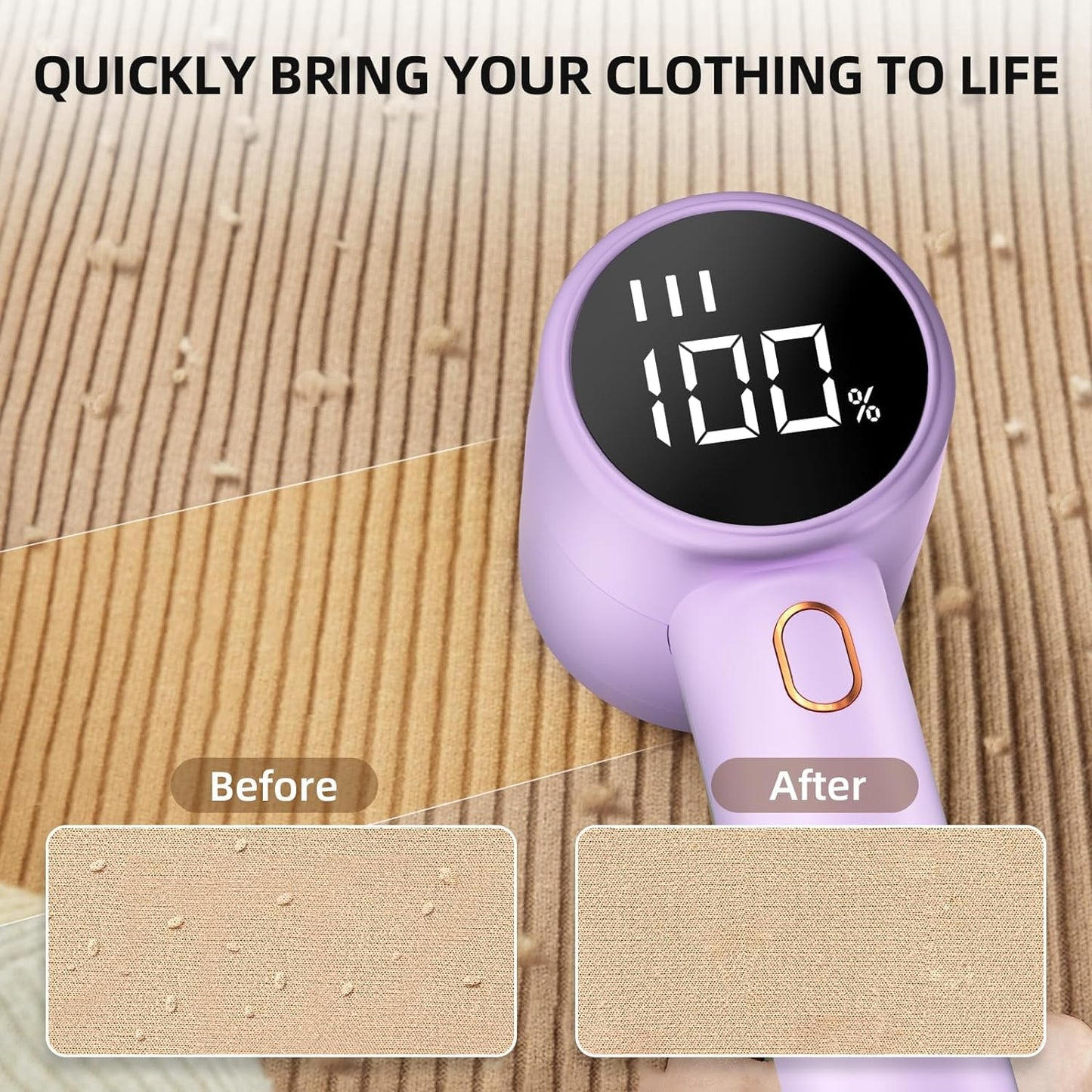 Fabric Shaver, Lint Remover Rechargeable, Electric Portable Sweater Defuzzer with 3 Speeds, 6 Leaf Blades, Digital LED Display to Remove Pilling for Clothes, Furniture, Sweater, Couch, Blanket