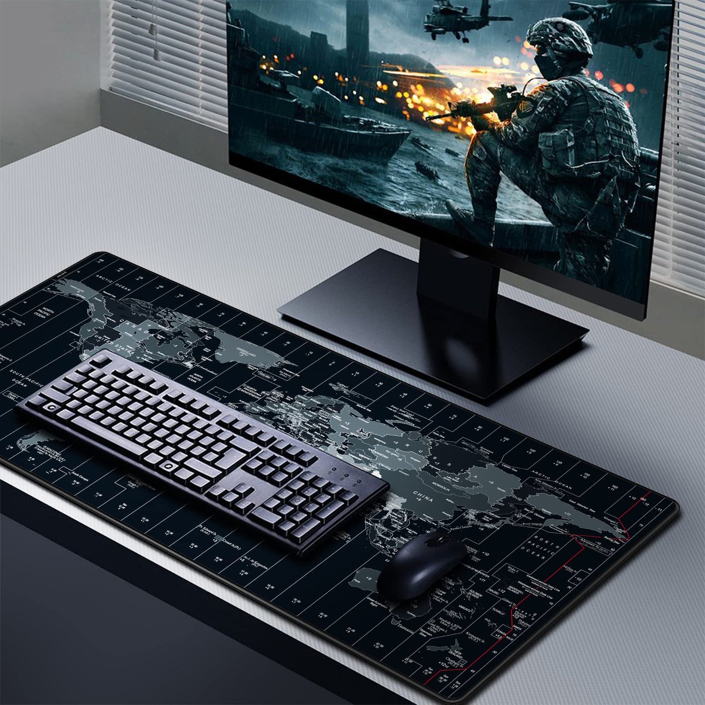 JIALONG Mouse Pad Large Gaming Desk Mat Extended Mousepad with Personalized Design Keyboard Pad for Laptop, Computer and PC - 35.4 x 15.7 inches Black World Map