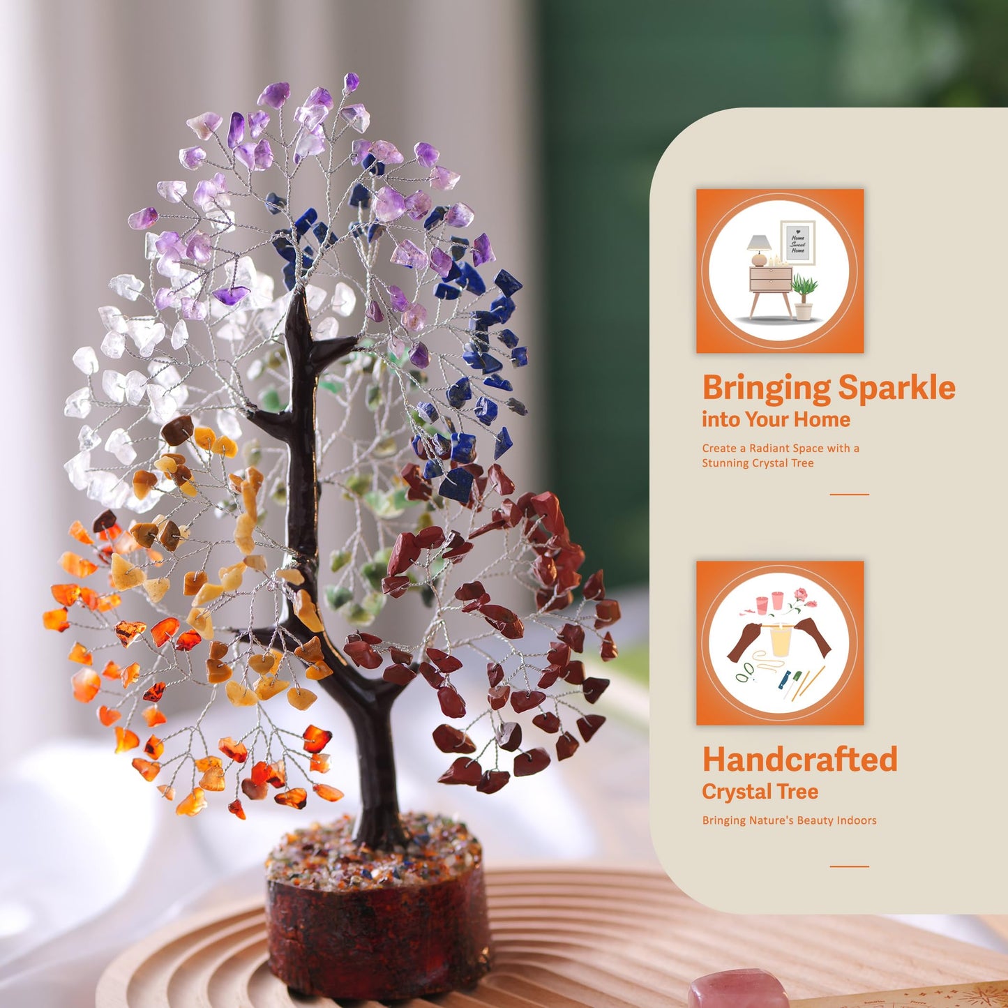 7 Chakra Tree, Crystals and Healing Stones, Chakra Tree of Life Crystal Tree for Positive Energy, Birthday Gifts for Women, Home Office Decor, House Warming Gifts New Home, Spiritual Gifts