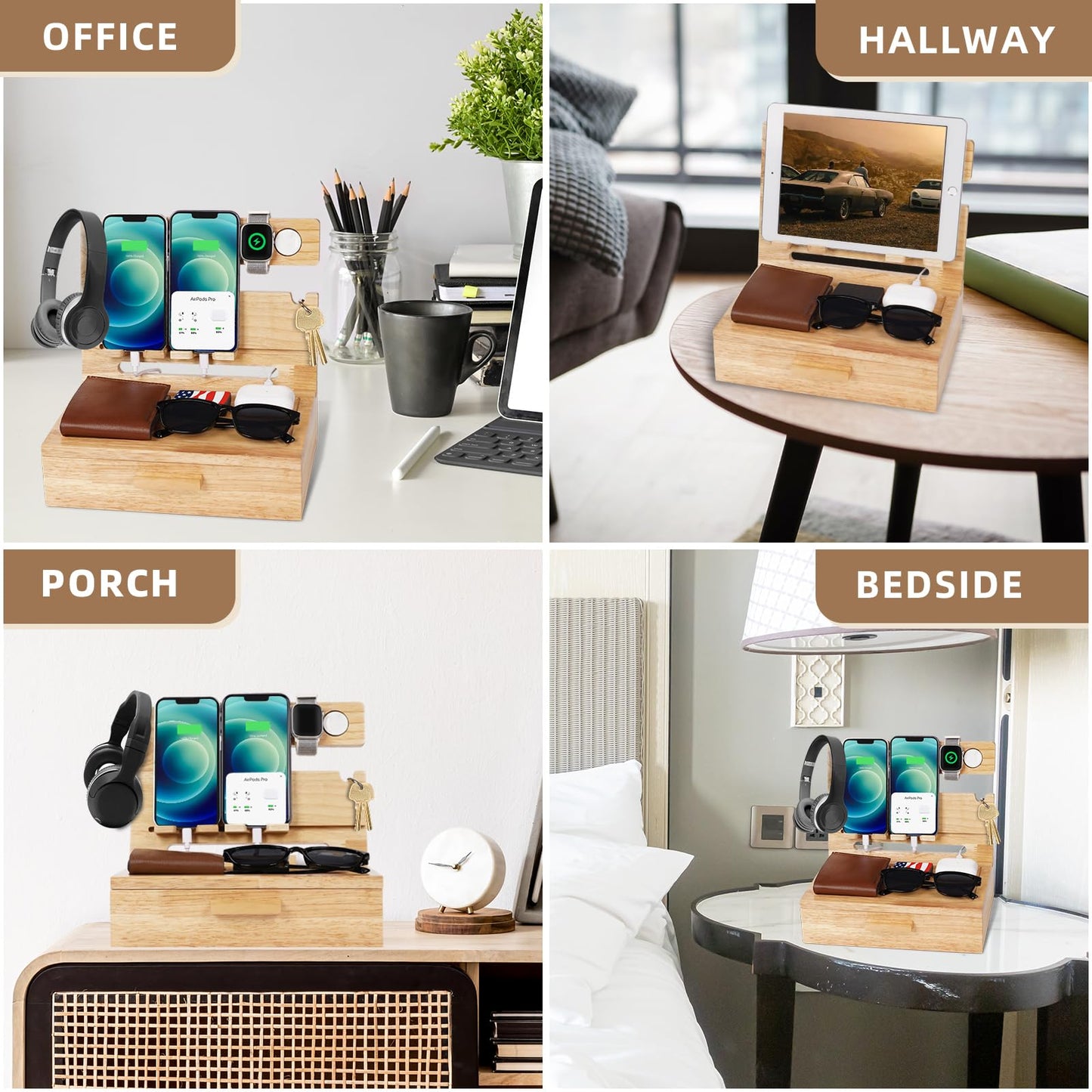 Gifts for Men Dad from Daughter Son Christmas, Wood Phone Docking Station with Drawer, Husband Birthday Gifts Him Boyfriend from Wife Anniversary Nightstand Organizer Xmas Stocking Stuffers