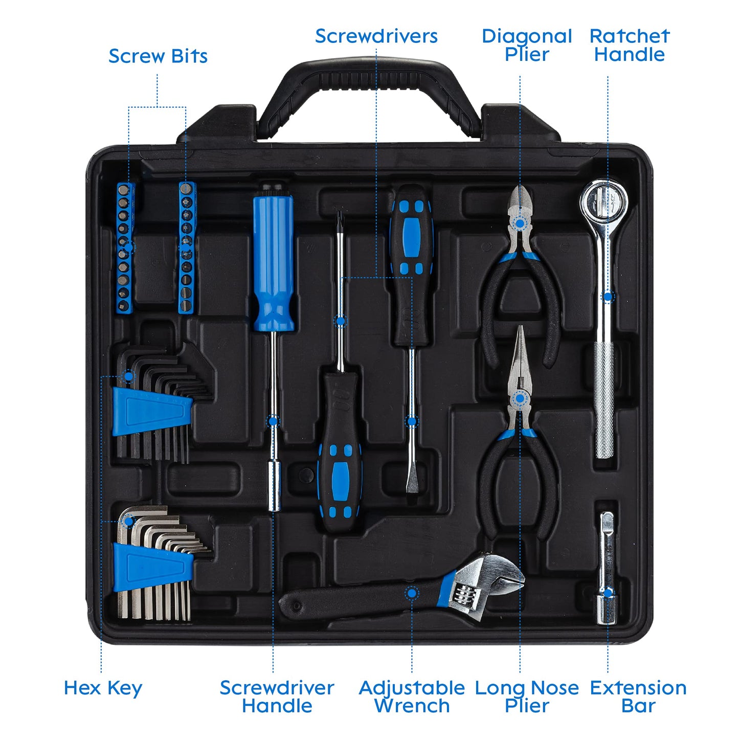 CARTMAN 205 Piece Ratchet Wrench Tool Set 1/4" & 3/8" & 1/2" Drive with SAE/Metric Sockets Kit in Plastic Toolbox