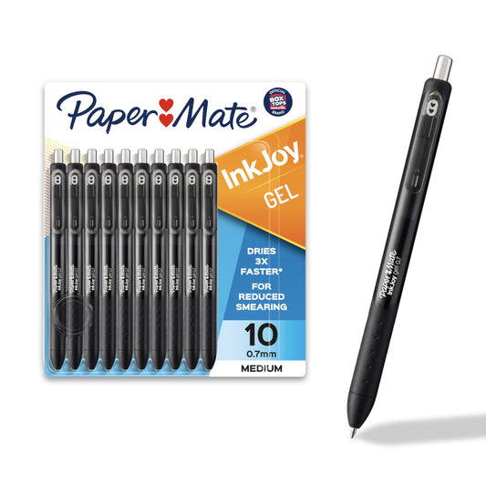 Paper Mate InkJoy Black Gel Pens, Medium Point (0.7 mm), Comfort Grip, 10 Count, Fast Dry Ink, Ideal for Smooth Writing