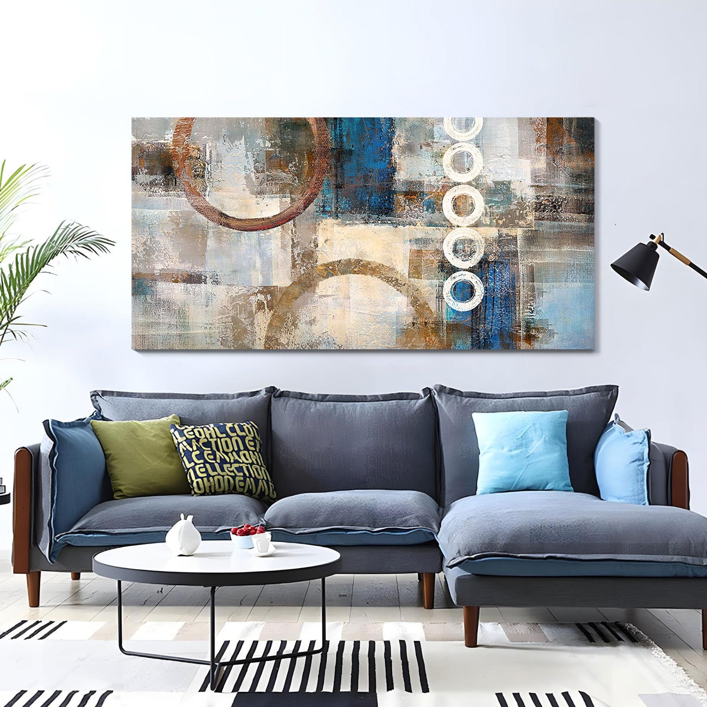 yiijeah Wall Art for Living Room - Framed Picture Artwork for Walls - Blue Wall Art 24x48 Inches Contemporary Abstract Wall Art Prints Canvas Painting Large Size Wall Art for Bedroom Office