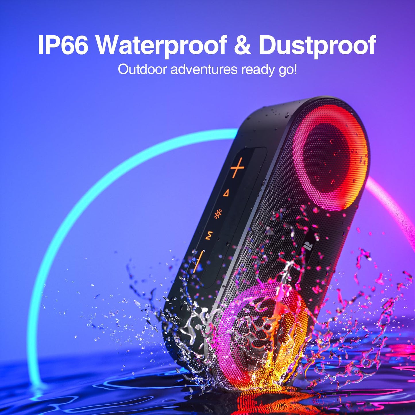 Bluetooth Speakers, [Blod Bass & Dynamic Lights] Portable Wireless Speaker with 20W Powerful Sound, 24Hrs Playtime, Build-in MIC, IP66 Waterproof/Dustproof Blue Tooth Speaker