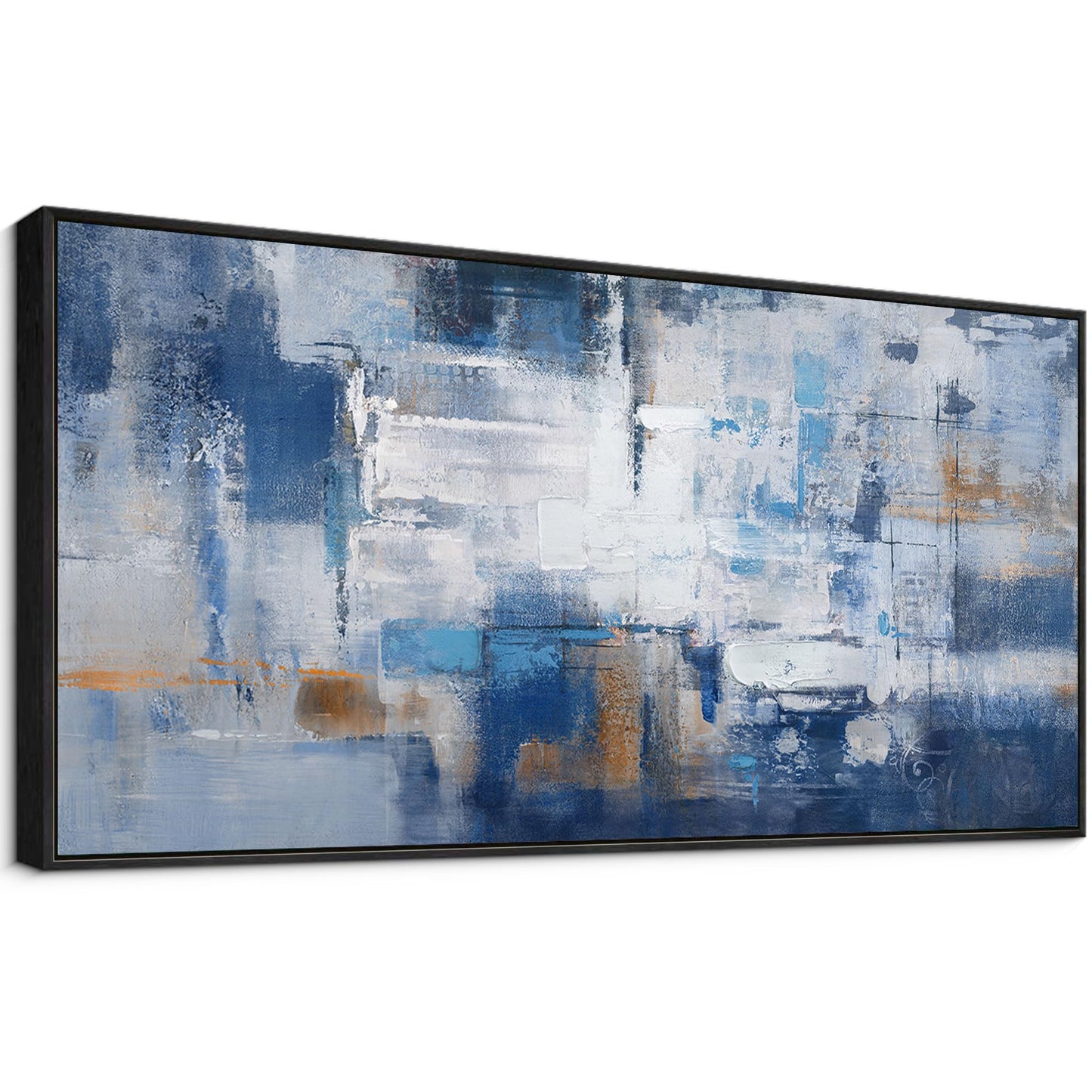 yiijeah Wall Art for Living Room - Framed Picture Artwork for Walls - Blue Wall Art 24x48 Inches Contemporary Abstract Wall Art Prints Canvas Painting Large Size Wall Art for Bedroom Office