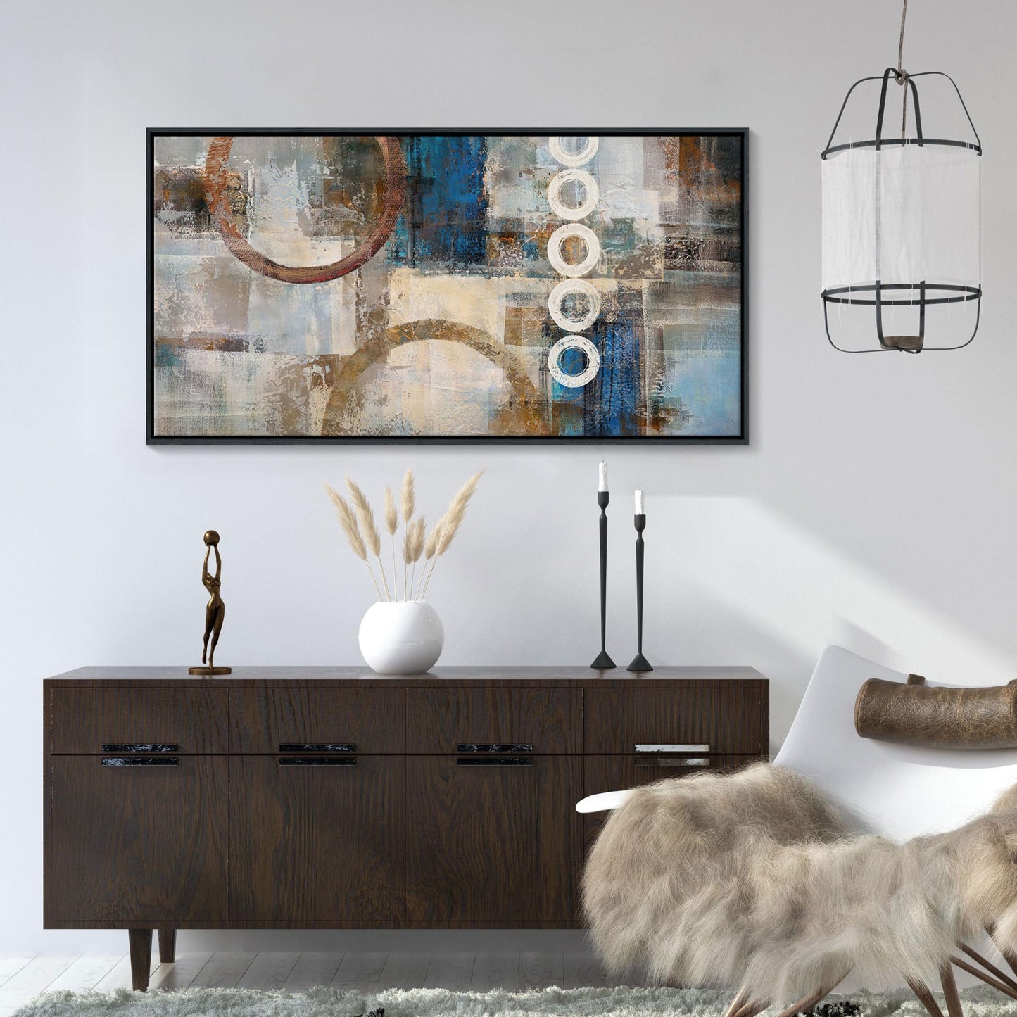 yiijeah Wall Art for Living Room - Framed Picture Artwork for Walls - Blue Wall Art 24x48 Inches Contemporary Abstract Wall Art Prints Canvas Painting Large Size Wall Art for Bedroom Office