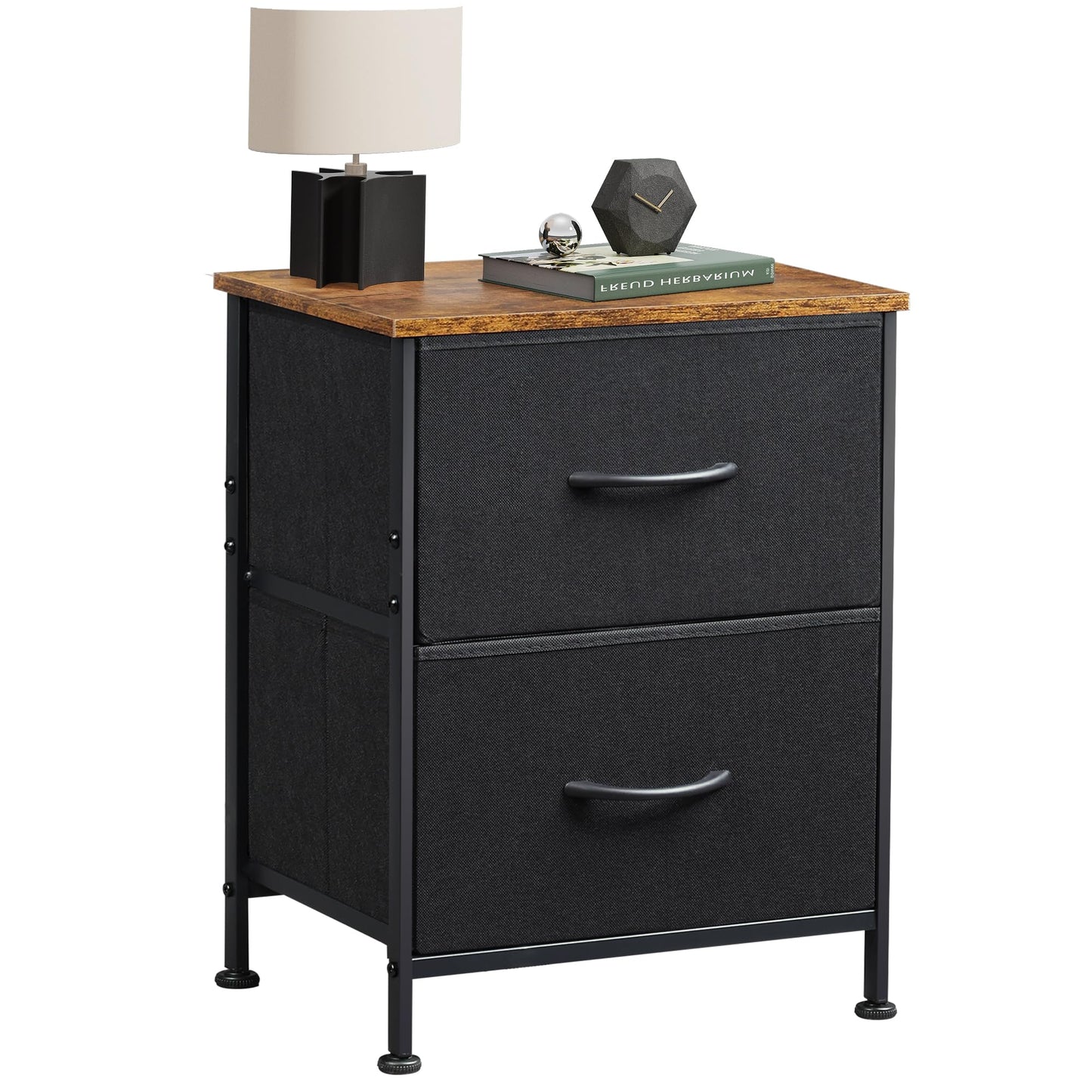 WLIVE Nightstand, 2 Drawer Dresser for Bedroom, Small Dresser with 2 Drawers, Bedside Furniture, Night Stand, End Table with Fabric Bins for Bedroom, Closet, Entryway, College Dorm, Dark Grey
