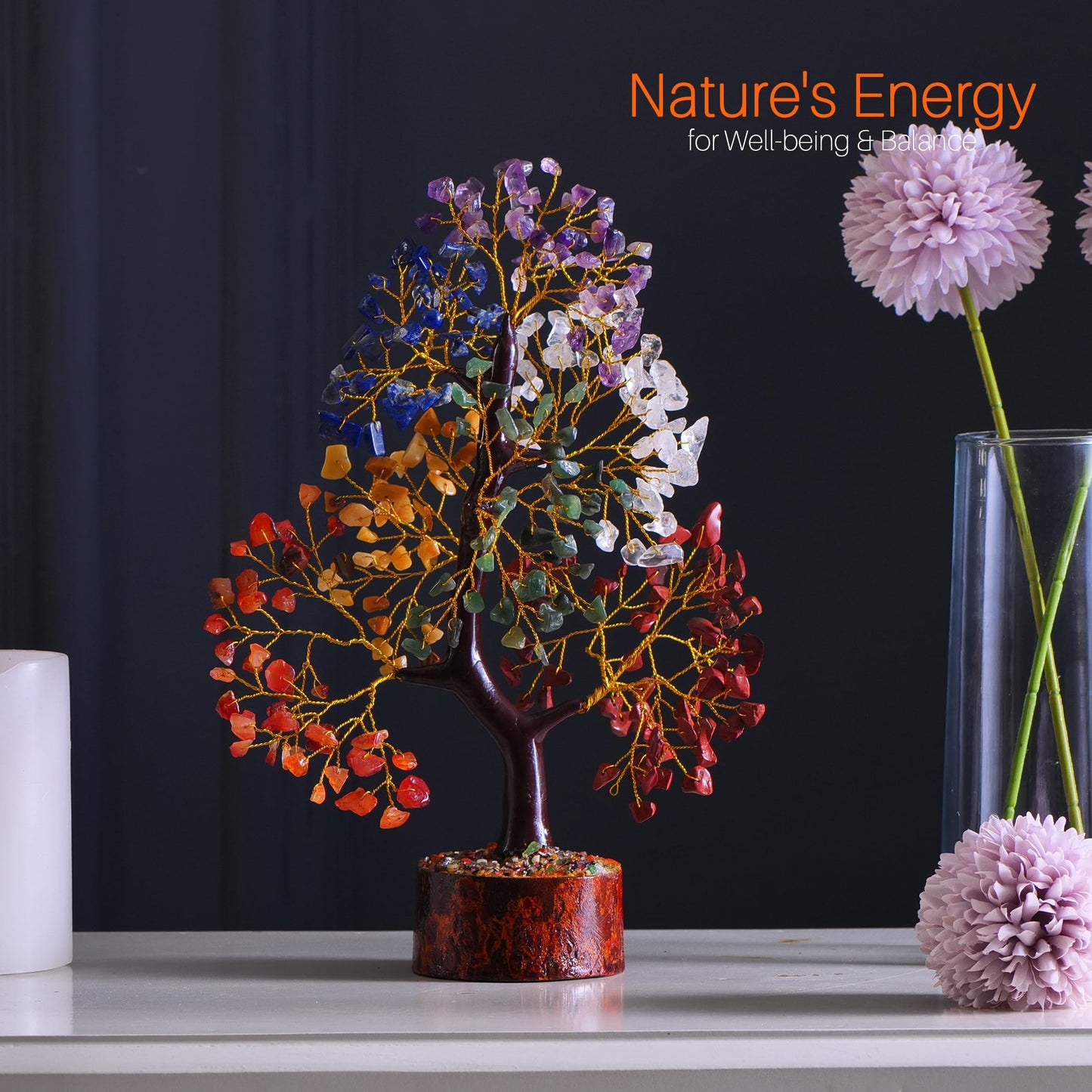 7 Chakra Tree, Crystals and Healing Stones, Chakra Tree of Life Crystal Tree for Positive Energy, Birthday Gifts for Women, Home Office Decor, House Warming Gifts New Home, Spiritual Gifts