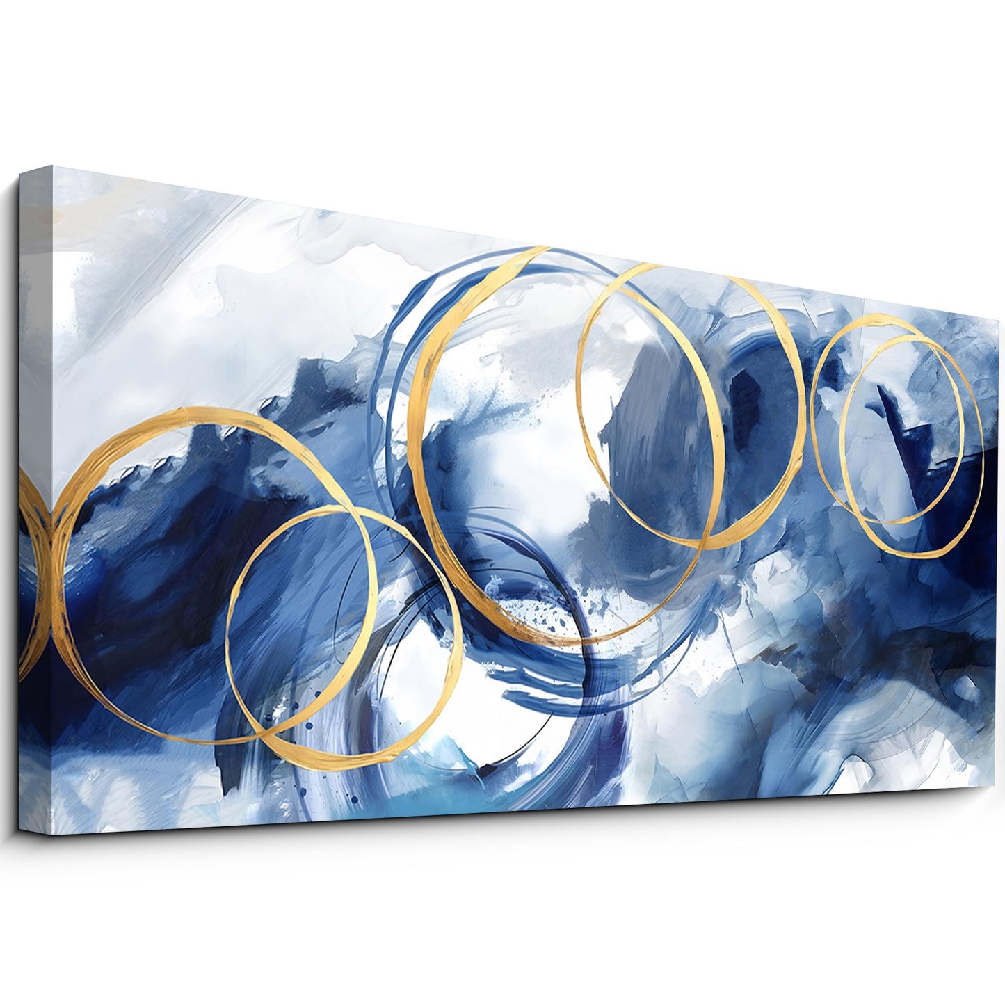 yiijeah Wall Art for Living Room - Framed Picture Artwork for Walls - Blue Wall Art 24x48 Inches Contemporary Abstract Wall Art Prints Canvas Painting Large Size Wall Art for Bedroom Office