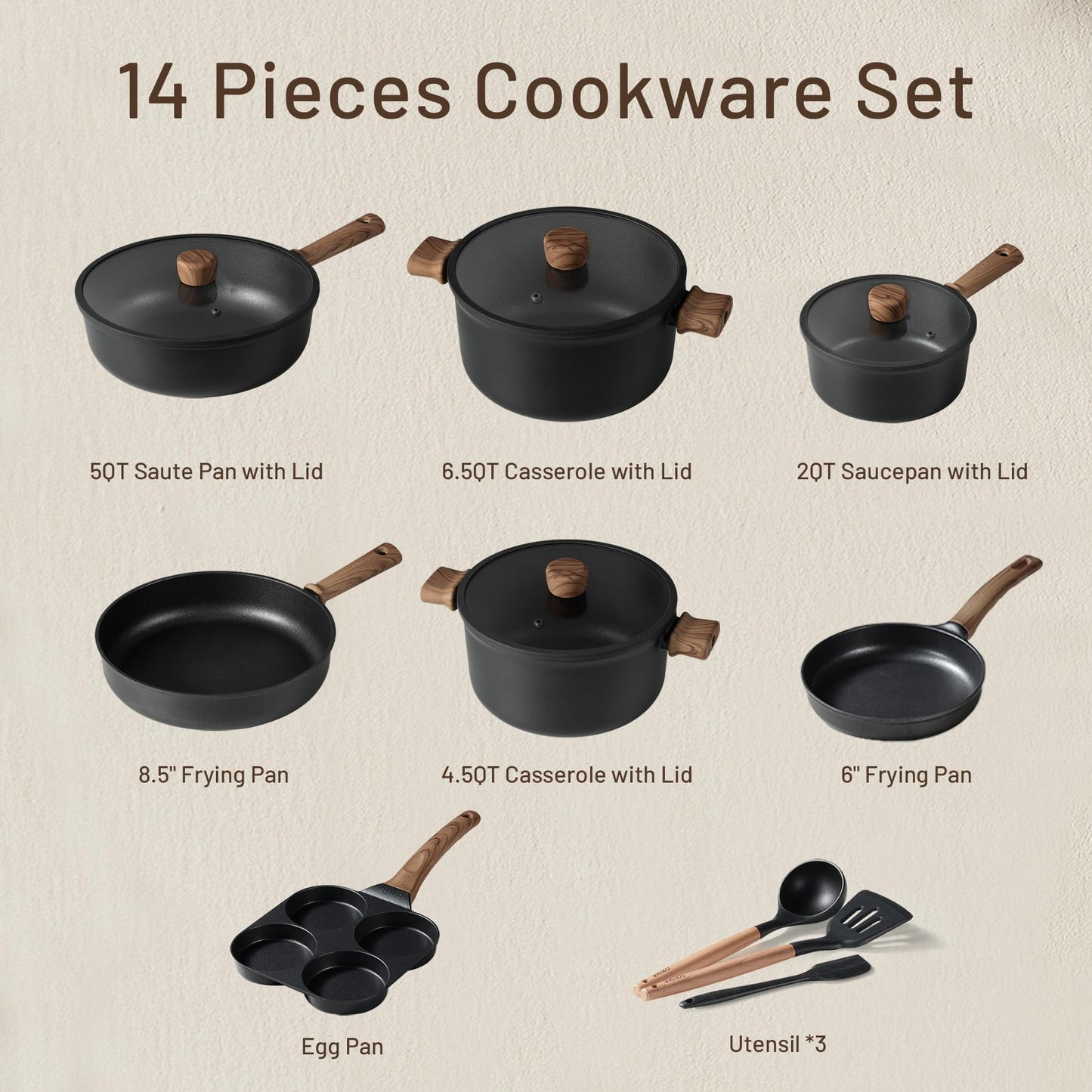 CAROTE Nonstick Pots and Pans,Cookware Set 16pcs Kitchen Cooking Sets, 16pcs Pots and Pans Set Non Stick