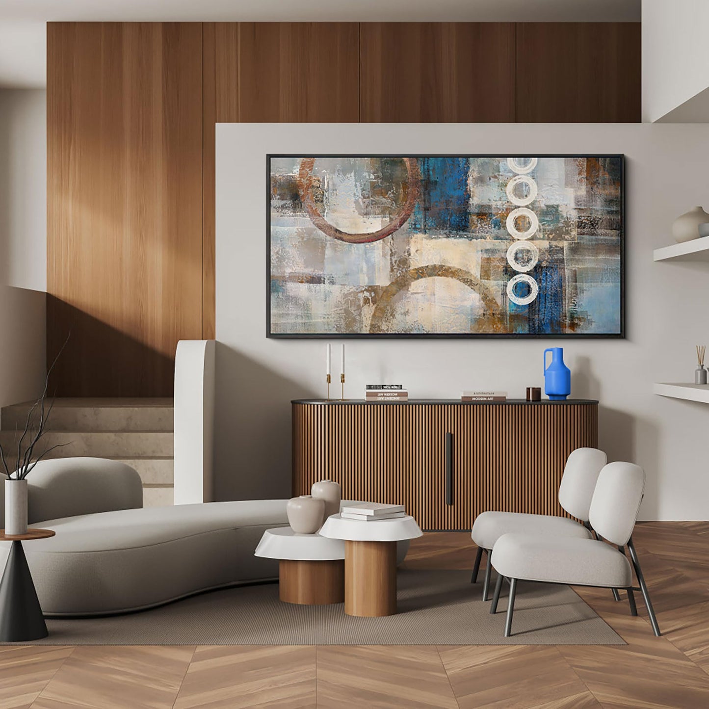 yiijeah Wall Art for Living Room - Framed Picture Artwork for Walls - Blue Wall Art 24x48 Inches Contemporary Abstract Wall Art Prints Canvas Painting Large Size Wall Art for Bedroom Office