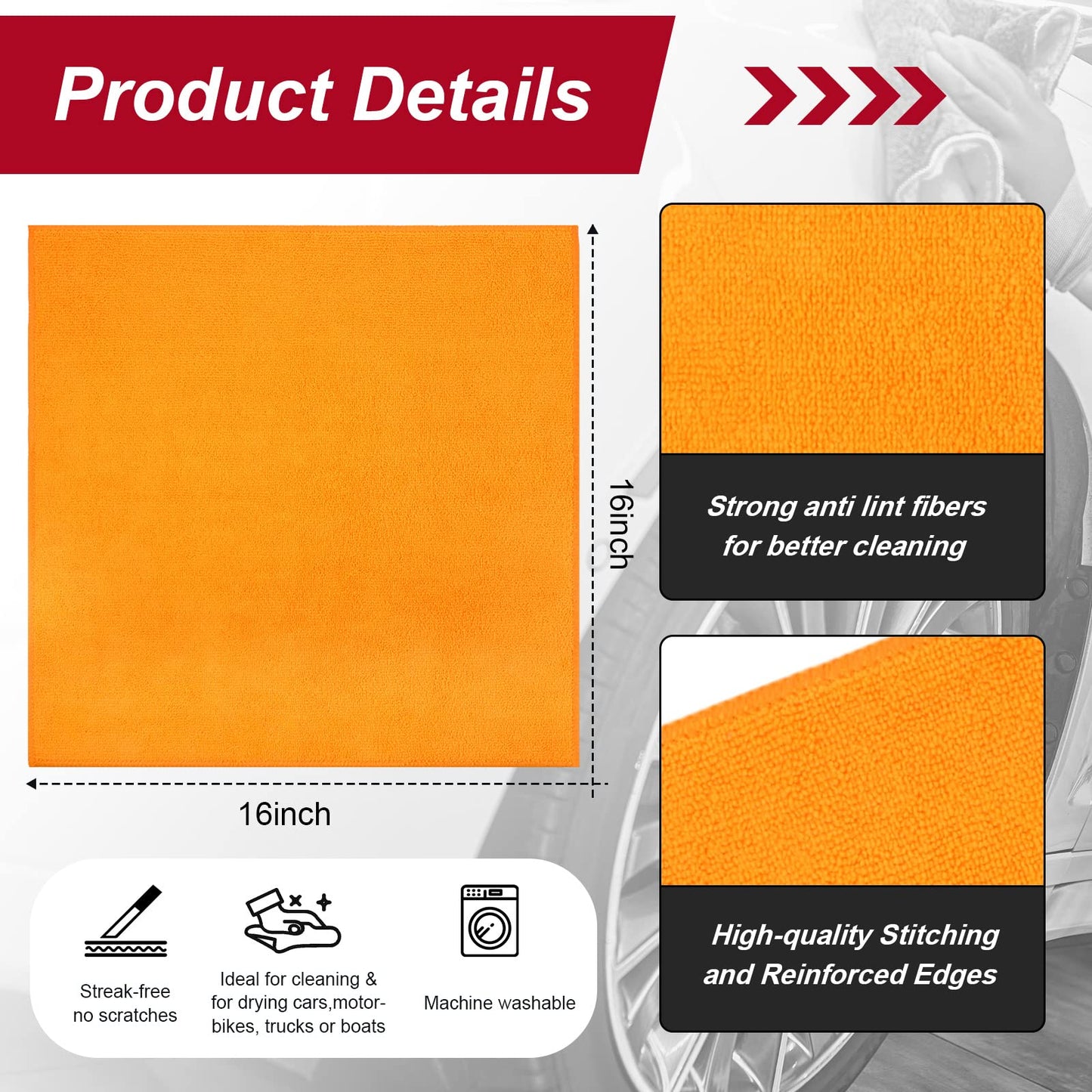 Oudain 200Pcs 16x16 Inch Microfiber Cleaning Cloth Towels for Car, Highly Absorbent Cleaning Rag Washable Reusable Multi-Purpose Wiper Cloths for Wash Car Home Pet Drying Dusting (Gray)