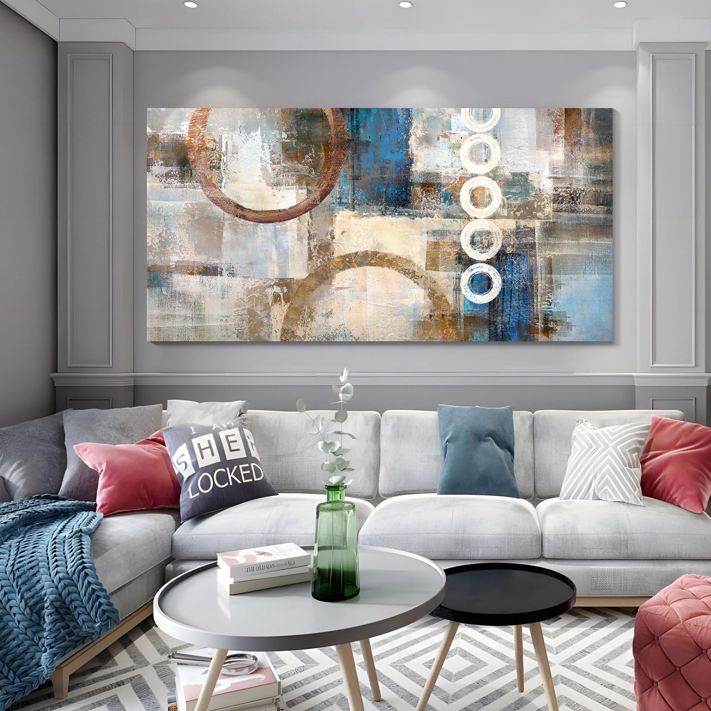 yiijeah Wall Art for Living Room - Framed Picture Artwork for Walls - Blue Wall Art 24x48 Inches Contemporary Abstract Wall Art Prints Canvas Painting Large Size Wall Art for Bedroom Office