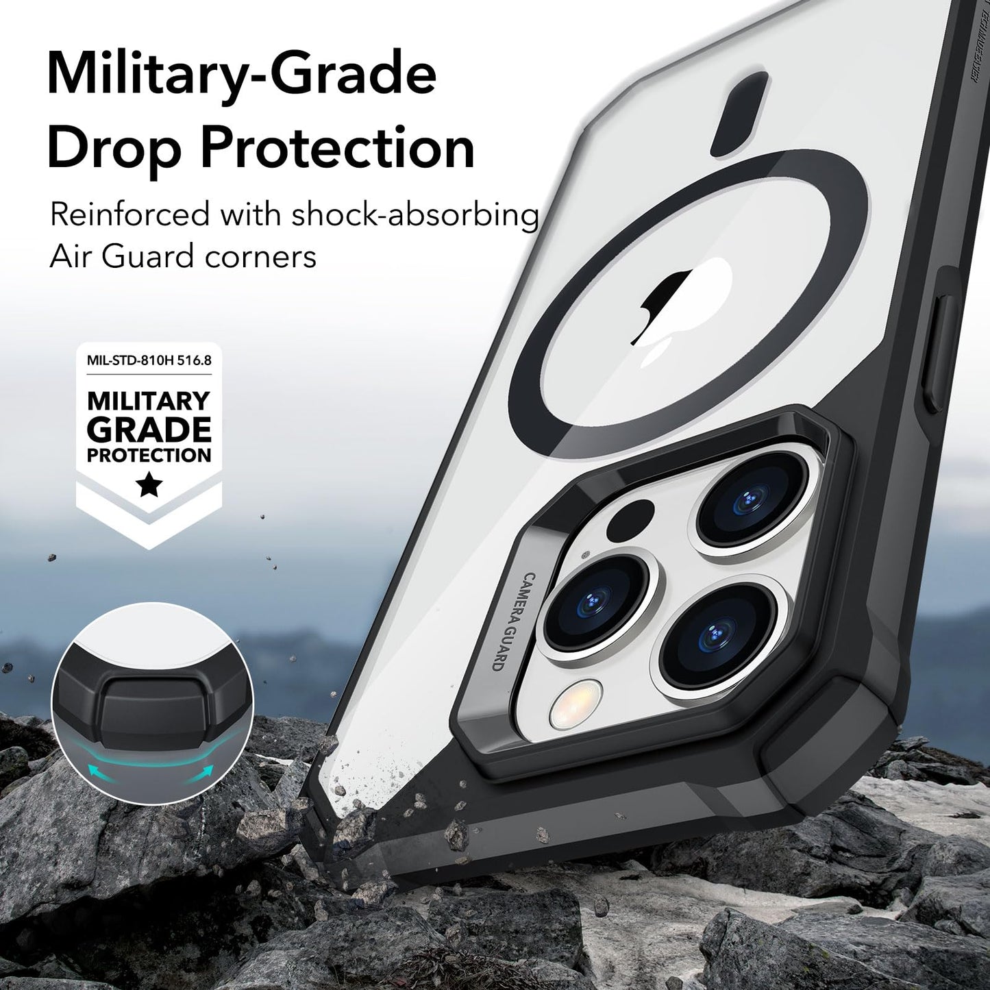 ESR Air Armor Case, Compatible with iPhone 13 Pro Max Case, Military-Grade Drop Protection, Shock-Absorbing Corners, Yellowing-Resistant Hard Back, Scratch Resistant, Clear