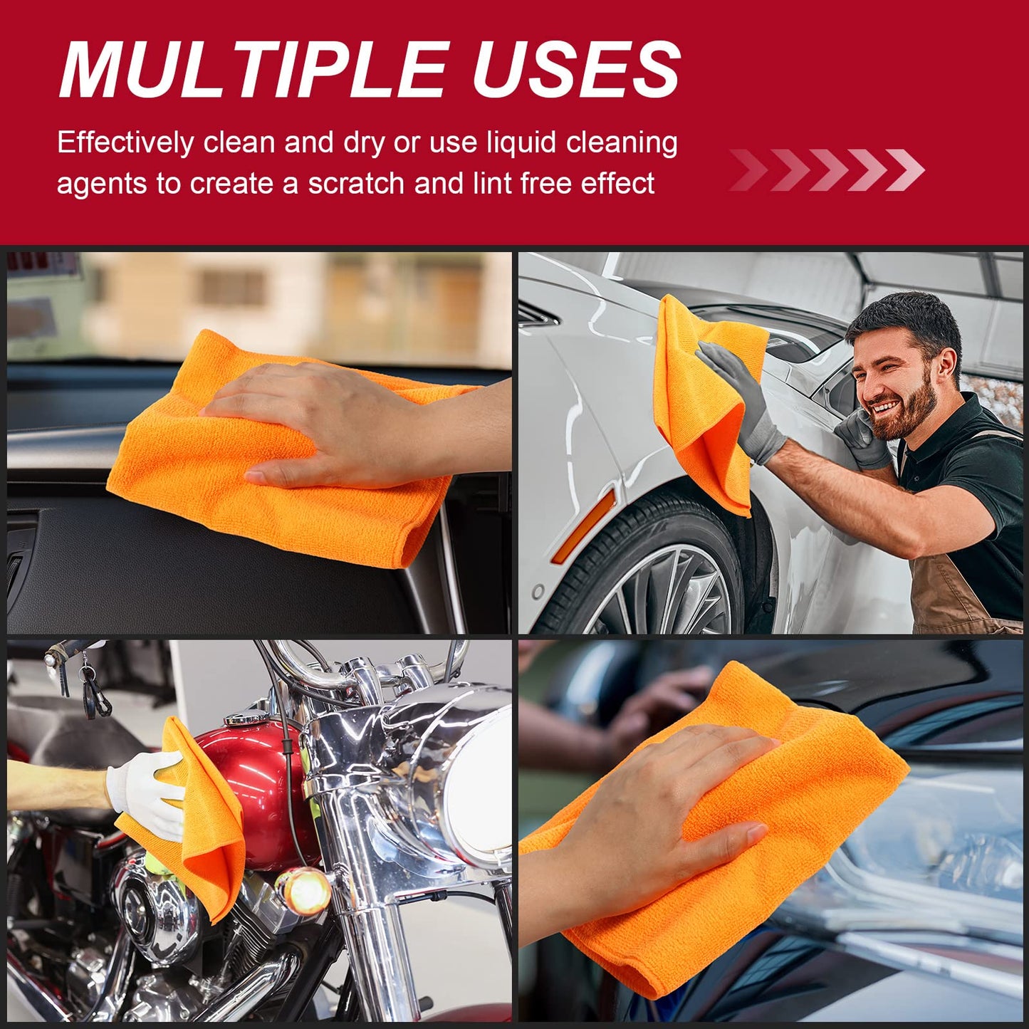 Oudain 200Pcs 16x16 Inch Microfiber Cleaning Cloth Towels for Car, Highly Absorbent Cleaning Rag Washable Reusable Multi-Purpose Wiper Cloths for Wash Car Home Pet Drying Dusting (Gray)