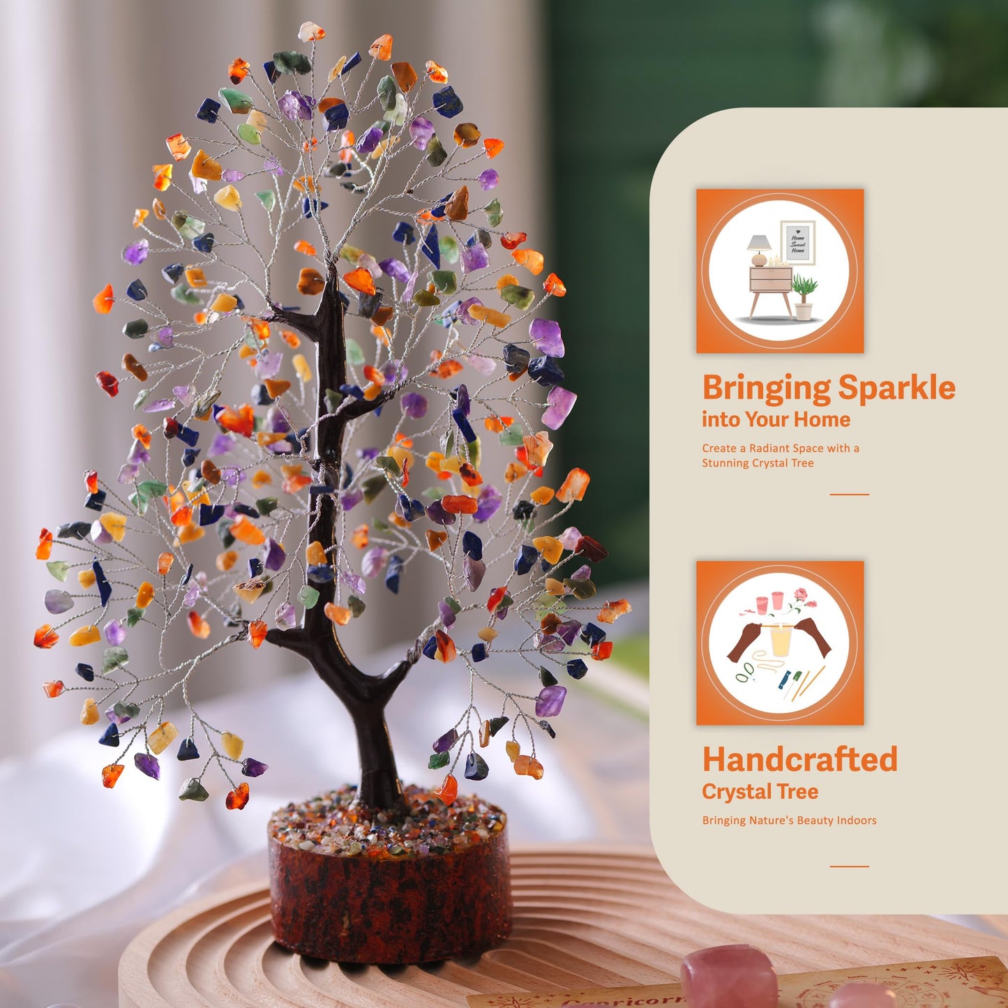 7 Chakra Tree, Crystals and Healing Stones, Chakra Tree of Life Crystal Tree for Positive Energy, Birthday Gifts for Women, Home Office Decor, House Warming Gifts New Home, Spiritual Gifts