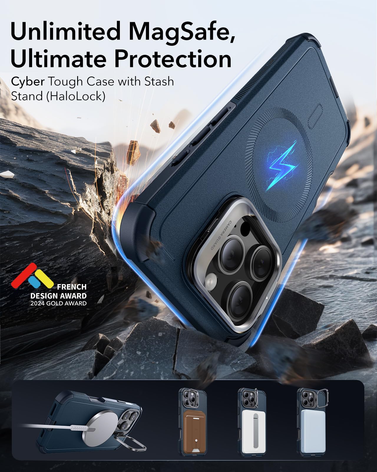 ESR Air Armor Case, Compatible with iPhone 13 Pro Max Case, Military-Grade Drop Protection, Shock-Absorbing Corners, Yellowing-Resistant Hard Back, Scratch Resistant, Clear