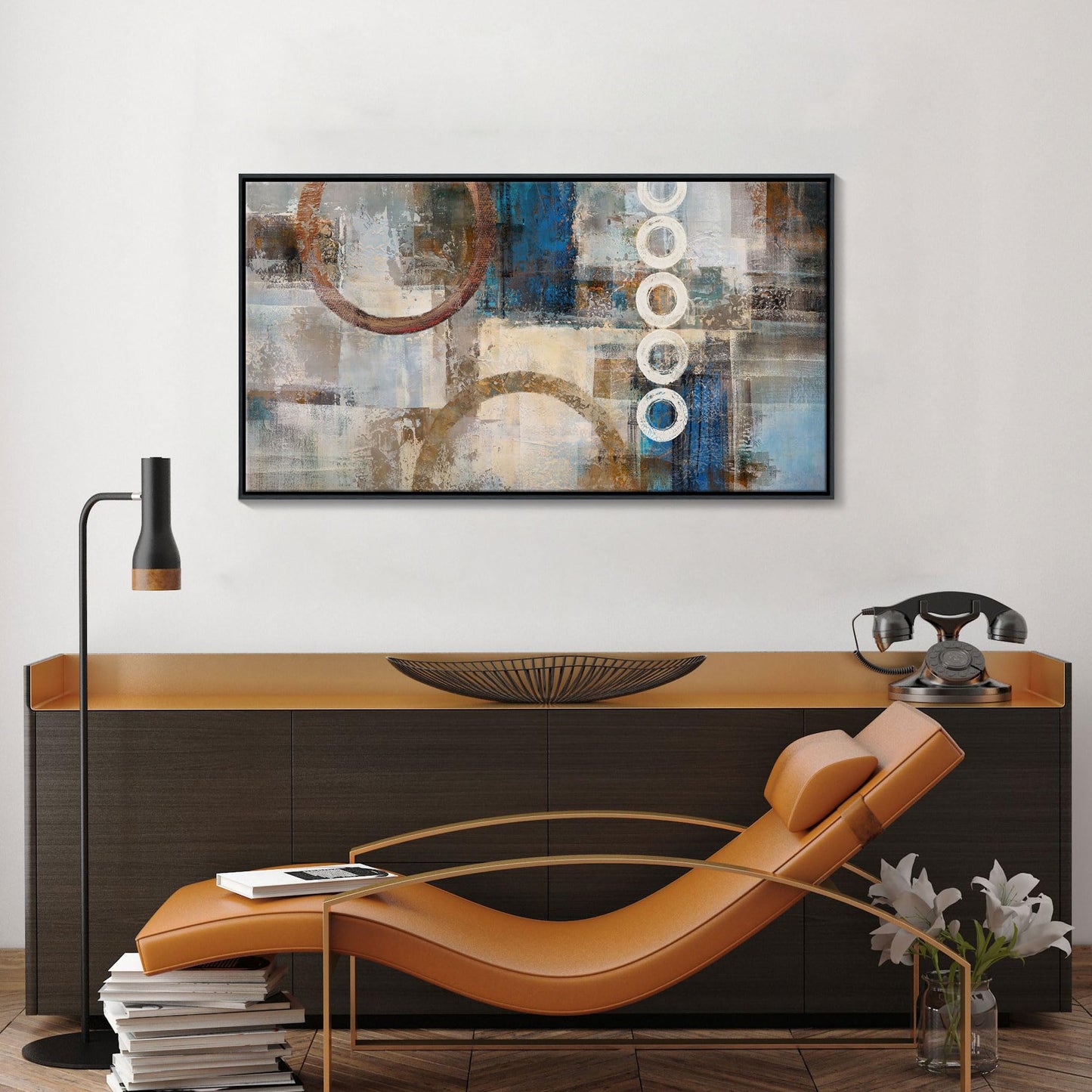yiijeah Wall Art for Living Room - Framed Picture Artwork for Walls - Blue Wall Art 24x48 Inches Contemporary Abstract Wall Art Prints Canvas Painting Large Size Wall Art for Bedroom Office