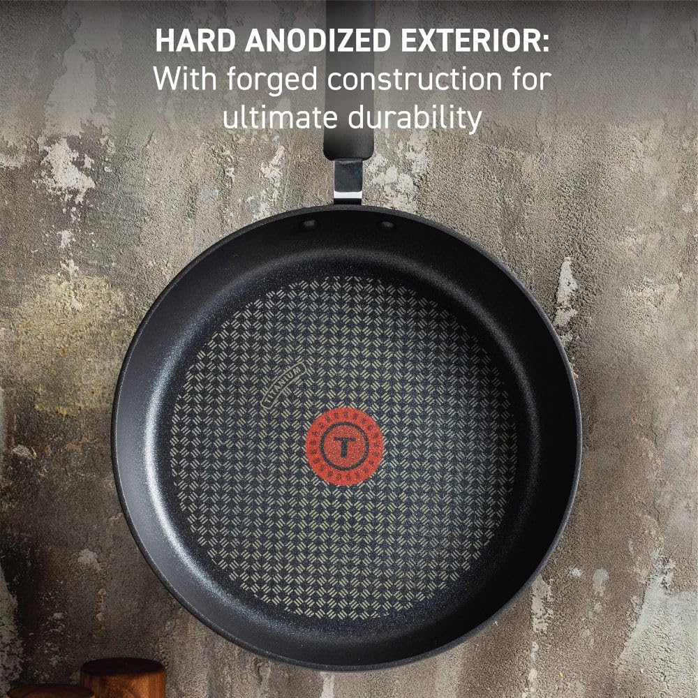 T-fal Ultimate Hard Anodized Nonstick Cookware Set 17 Piece, Oven Broiler Safe 400F, Lid Safe 350F, Kitchen Cooking Set w/ Fry Pans, Saucepans, Saute Pan, Griddle, Pots and Pans, Dishwasher Safe Black