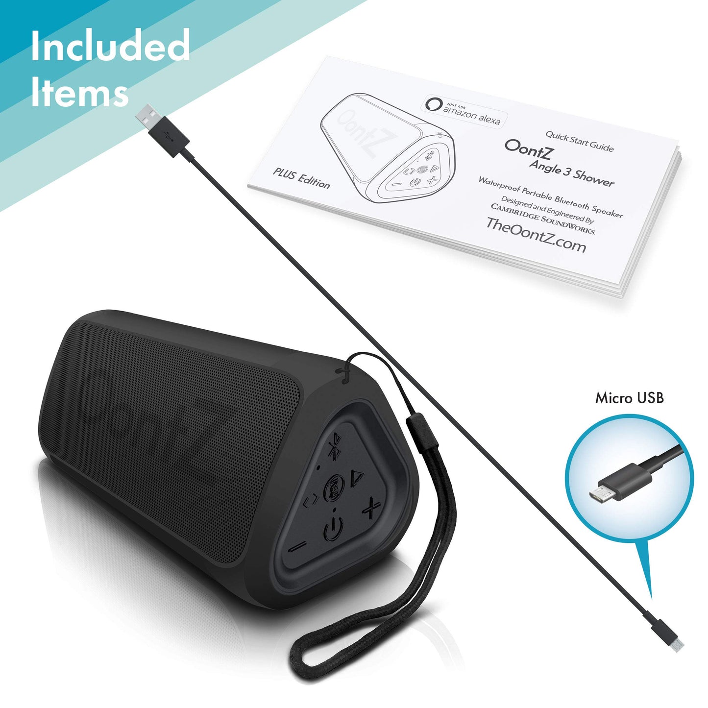 OontZ Angle 3 Bluetooth 5.4 Speaker, up to 100 ft Wireless Range, up to 24 Hrs Playtime, Portable Small Speaker for iPhone, Android Phones, Crystal Clear Sound, IPX5 Portable Bluetooth Speaker, Black