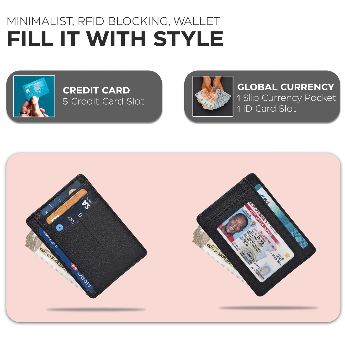 Leather Minimalist Wallet for Men & Women RFID Front Pocket Leather Card Holder Wallets